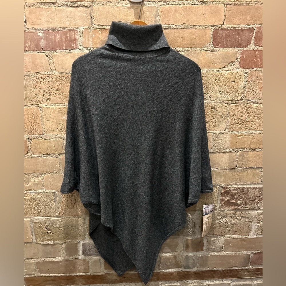 Hand knit NWT Grey Cashmere Poncho Sz M - Picture 4 of 9